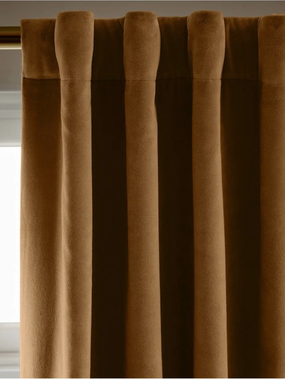 Quince Cotton Velvet True Blackout Curtain Panel in Camel